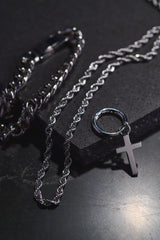 CROSS PENDANT HOOP EARRINGS - SILVER