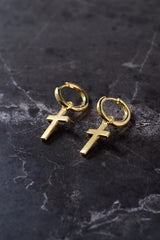 CROSS PENDANT HOOP EARRINGS - GOLD