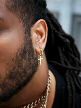 CROSS PENDANT HOOP EARRINGS - GOLD