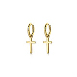 CROSS PENDANT HOOP EARRINGS - GOLD