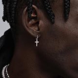 CROSS PENDANT HOOP EARRINGS - SILVER