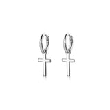 CROSS PENDANT HOOP EARRINGS - SILVER
