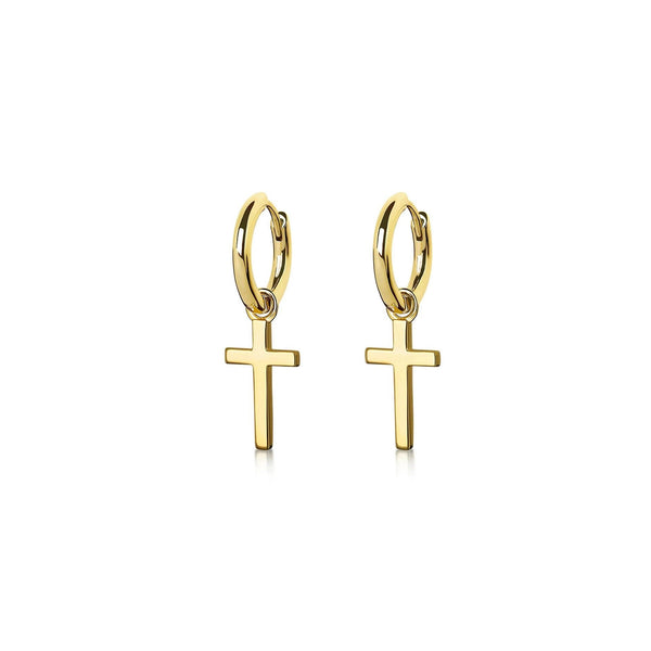 CROSS PENDANT HOOP EARRINGS - GOLD